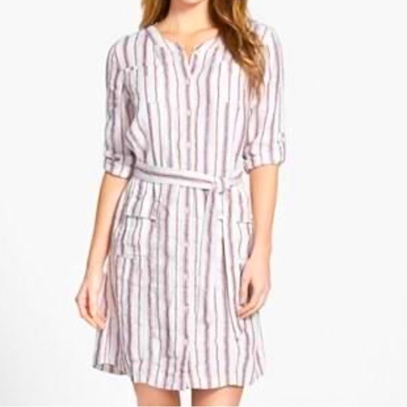 Caslon 100% Linen Cargo Belted Shirtdress Size XS - Picture 1 of 6